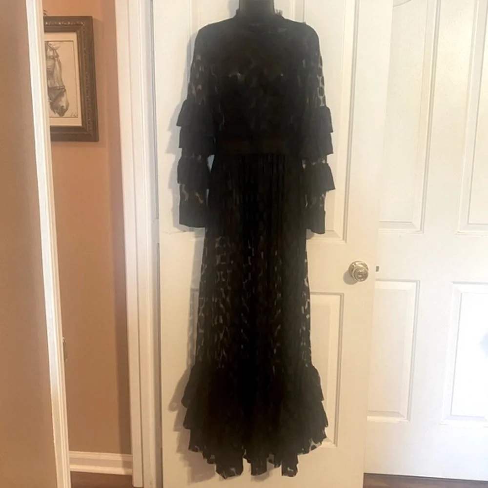 SHEER MESH POLKA DOT TIERED RUFFLE DRESS - Picture 6 of 15